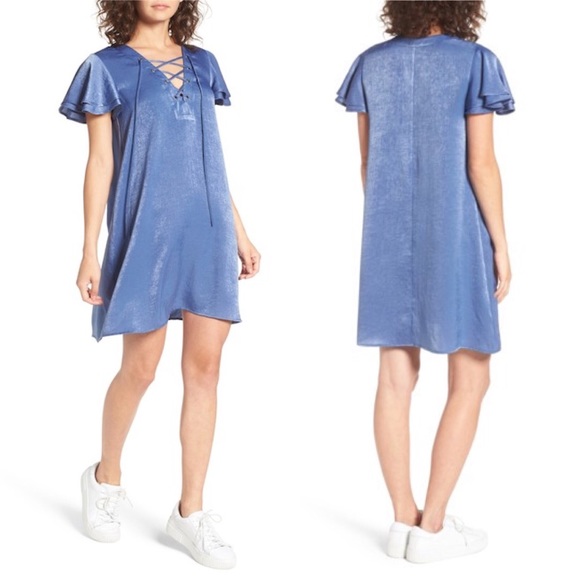 Nordstrom Dresses & Skirts - NWT Soprano Lace-Up Shift Dress Blue Short Sleeve